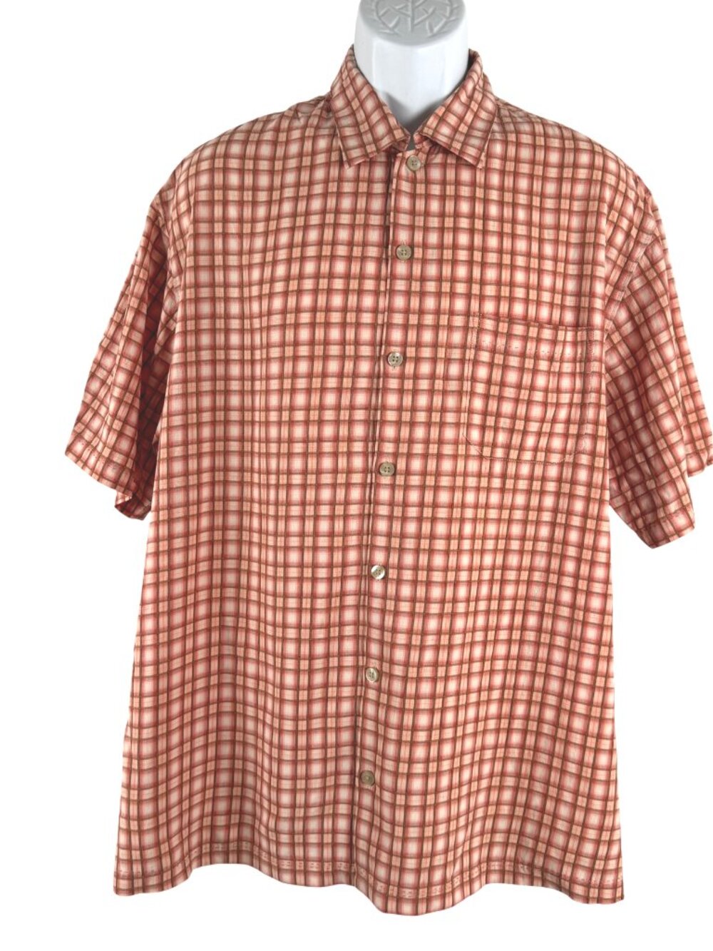 Tommy Bahama Camp Button Front Shirt Large Tencel Short Sleeve Orange TP-4039